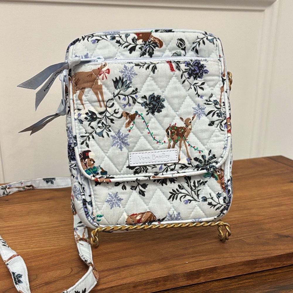 Vera Bradley Quilted Crossbody Bag - light blue with Floral and Deer Design